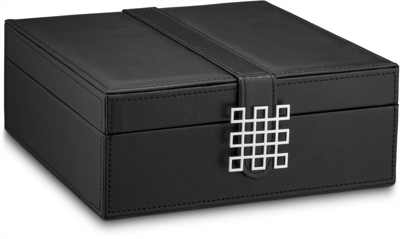 Glenor Co Ring Organizer Box - 108 Slot Classic Jewelry Display Holder - 2 Storage Trays with Modern Buckle Closure, Large Mirror - Holds Rings and Cufflinks - PU Leather Case - Black - Image 2